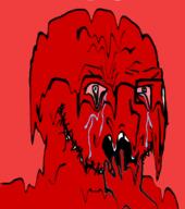 animated bloodshot_eyes crying glasses hand melting open_mouth red_background red_skin soyjak stubble variant:soyak // 708x800 // 995.3KB
