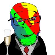 closed_mouth clothes colorful glass glasses happy necktie smile soyjak stubble suit variant:feraljak wine // 680x680 // 136.4KB