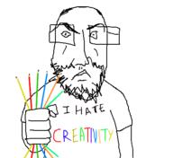 angry beard closed_mouth clothes creativity glasses holding_object i_hate oekaki pencil punisher_face redraw soyjak subvariant:science_lover text tshirt variant:markiplier_soyjak // 431x396 // 36.8KB