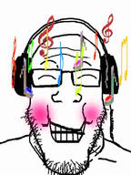 blush closed_eyes closed_mouth glasses grin headphones musical_note smile soyjak stubble variant:markiplier_soyjak // 600x800 // 35.2KB