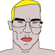 blue_eyes closed_mouth ear glasses hair redraw soyjak subvariant:chudjak_front variant:chudjak white_skin yellow_hair // 615x617 // 22.3KB
