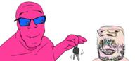 arm baby blue blue_skin button closed_mouth doll_(user) excited grin hand keys pink pink_skin small_eyes smile soyjak variant:feraljak variant:gapejak // 978x447 // 180.4KB