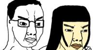 2soyjaks asian closed_mouth female glasses hair hand long_hair love smile subvariant:female_chudjak variant:chudjak yellow yellow_skin // 680x370 // 125.5KB