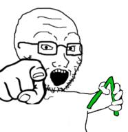 glasses greentext hand open_mouth pointing soyjak stubble variant:soyak // 745x771 // 154.0KB