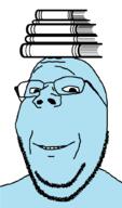 angeleno blue_skin book closed_mouth glasses smile stubble subvariant:wholesome_soyjak variant:gapejak // 600x1024 // 30.1KB