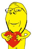 arm asian china country flag flag:china glasses hand heart holding_object small_eyes smile soyjak star_(symbol) stubble subvariant:wholesome_soyjak variant:gapejak yellow_skin // 676x1021 // 29.2KB