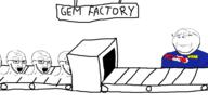 5soyjaks arm badge best_soy clothes conveyor_belt factory gem gem_factory glasses hand holding_object open_mouth smile soyjak stapler stubble subvariant:wholesome_soyjak text variant:gapejak variant:soyak // 1200x609 // 50.4KB