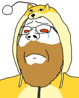 antenna beard closed_mouth clothes crying dog doge glasses hood hoodie jacket red_eyes reddit roygbivsloweddown sad soyjak subvariant:wholesome_soyjak variant:gapejak zipper // 800x1000 // 34.7KB