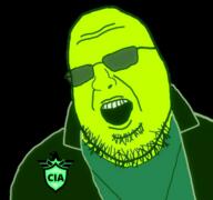 central_intelligence_agency clothes glasses glowie glowing glownigger green_skin open_mouth soyjak stubble variant:shotjak // 600x563 // 164.5KB