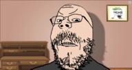 angry blurred_background clenched_teeth clothes glasses green_hair mustache open_mouth shadow soyjak stubble variant:gapejak variant:wojak white_skin // 1794x951 // 859.4KB