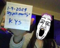 2024 crying heart irl january_january_9 kys open_mouth purple_hair text timestamp tranny variant:ppp yellow_teeth // 766x613 // 47.1KB