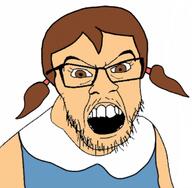 Lovin'_Sis angry bangs beard blue_dress braids brown_eyes brown_hair collar comic dress girl glasses kid lucy_(lovin'_sis) open_mouth variant:feraljak xierra099 // 745x731 // 114.4KB