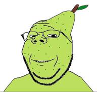 PaulMcPear closed_mouth food fruit glasses pear smile soyjak stubble subvariant:wholesome_soyjak variant:gapejak // 522x498 // 117.5KB